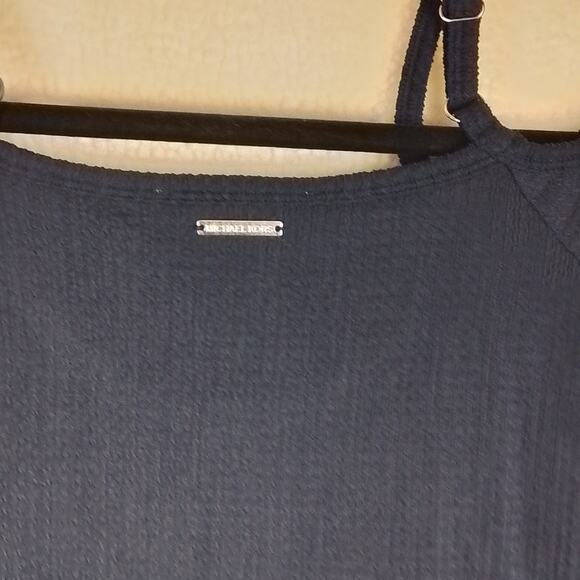 Michael Kors Womens Blouse Blue XS Boho Short Sleeve Cold Shoulder Ruffle‎ Navy - Picture 10 of 14